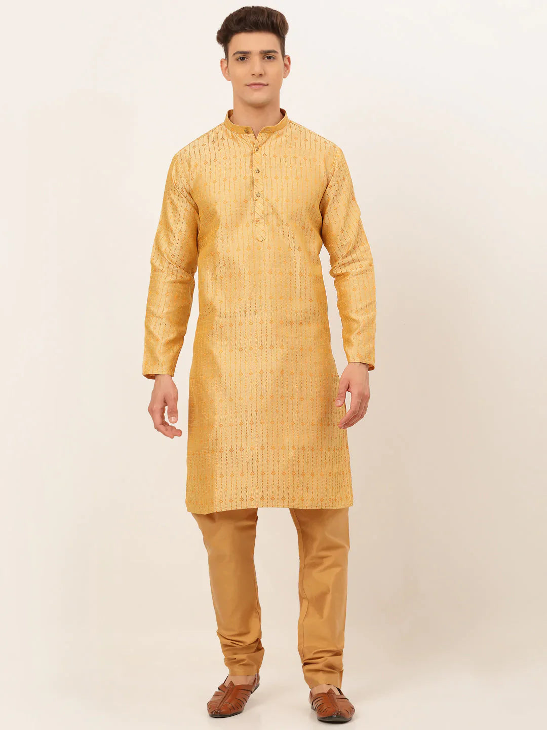 Jompers Men's Golden Embroidered Kurta Payjama Sets - Distacart