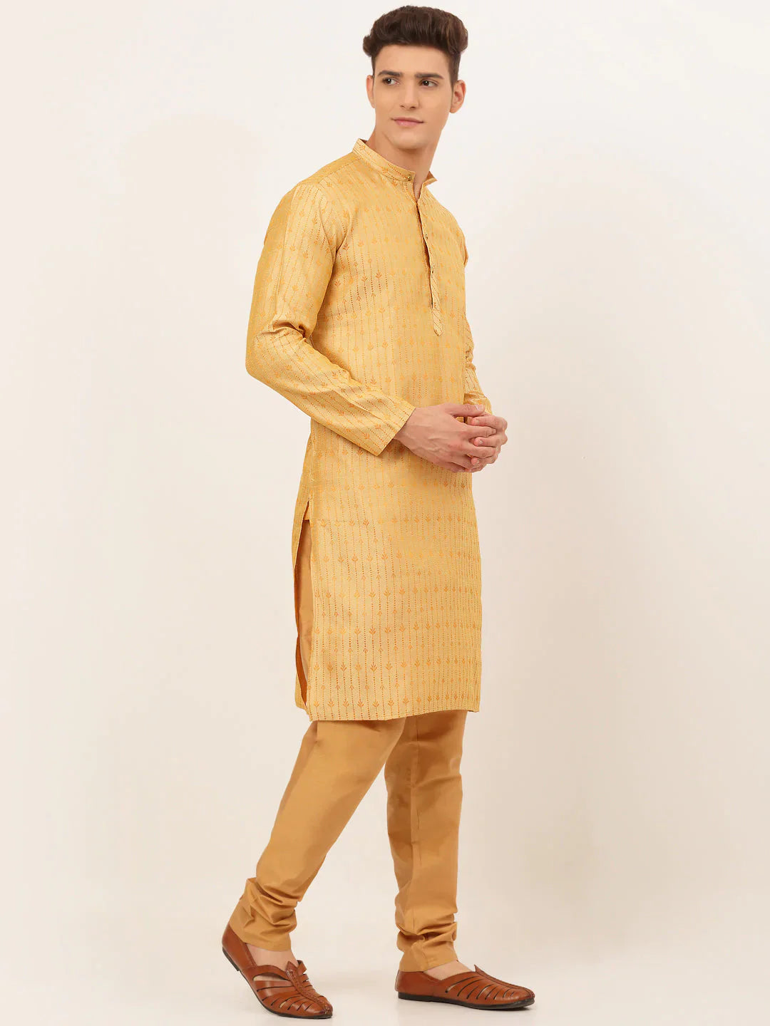 Jompers Men's Golden Embroidered Kurta Payjama Sets - Distacart