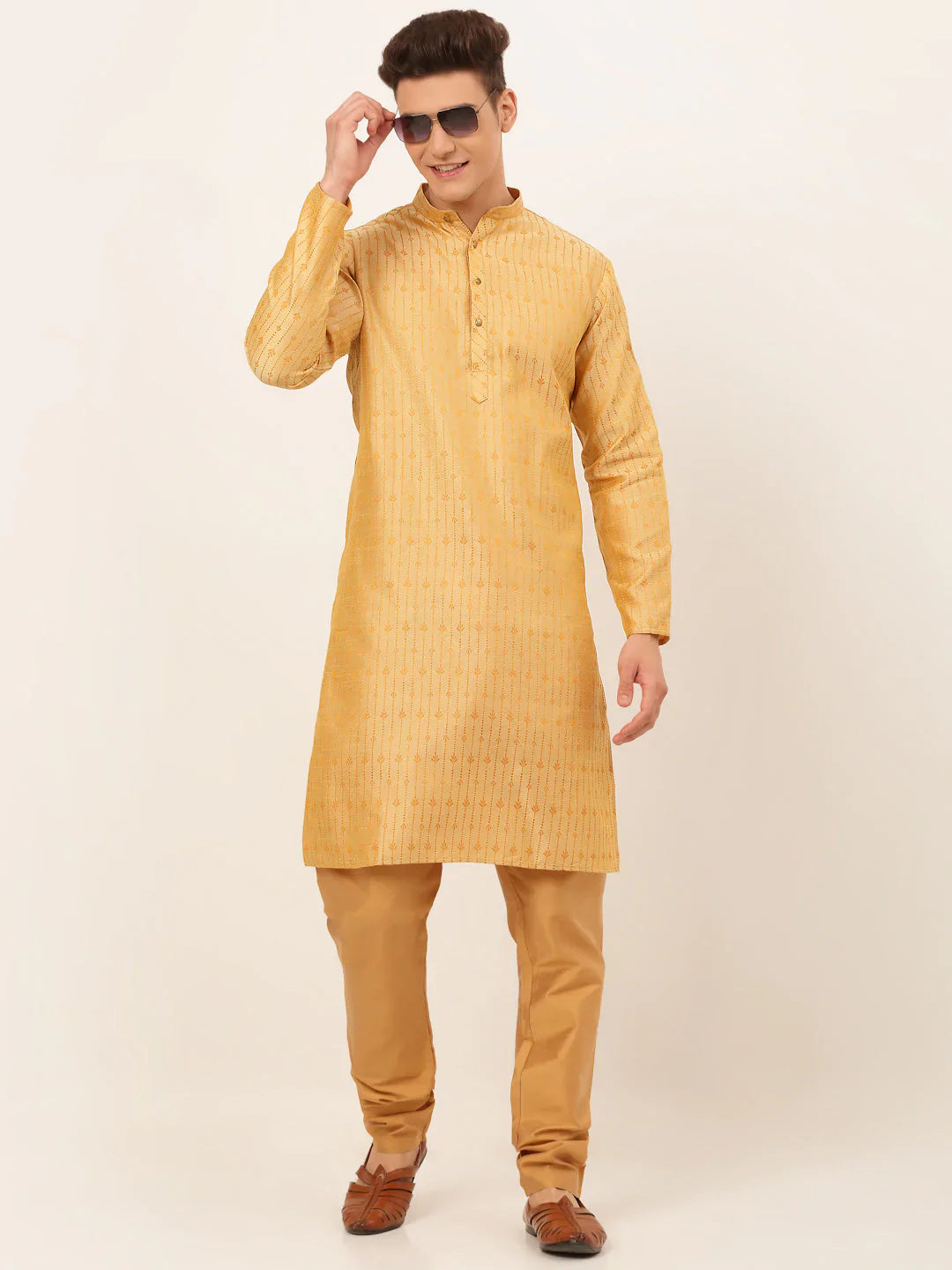 Jompers Men's Golden Embroidered Kurta Payjama Sets - Distacart