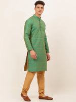 Thumbnail for Jompers Men's Green Embroidered Kurta Payjama Sets - Distacart