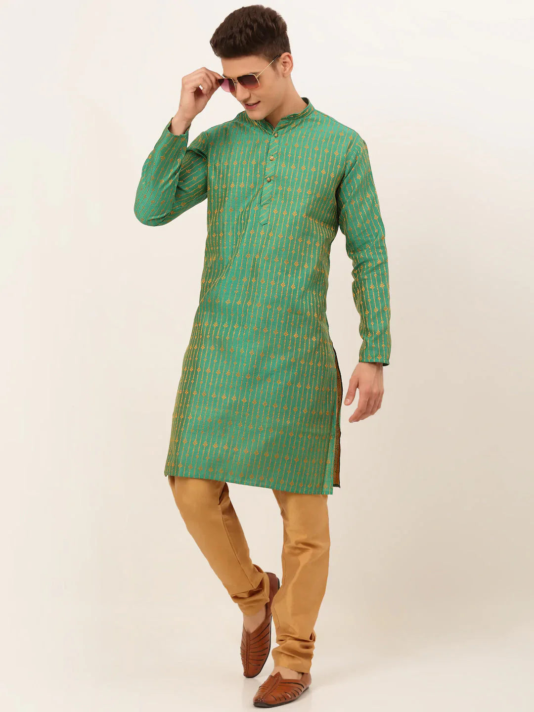 Jompers Men's Green Embroidered Kurta Payjama Sets - Distacart