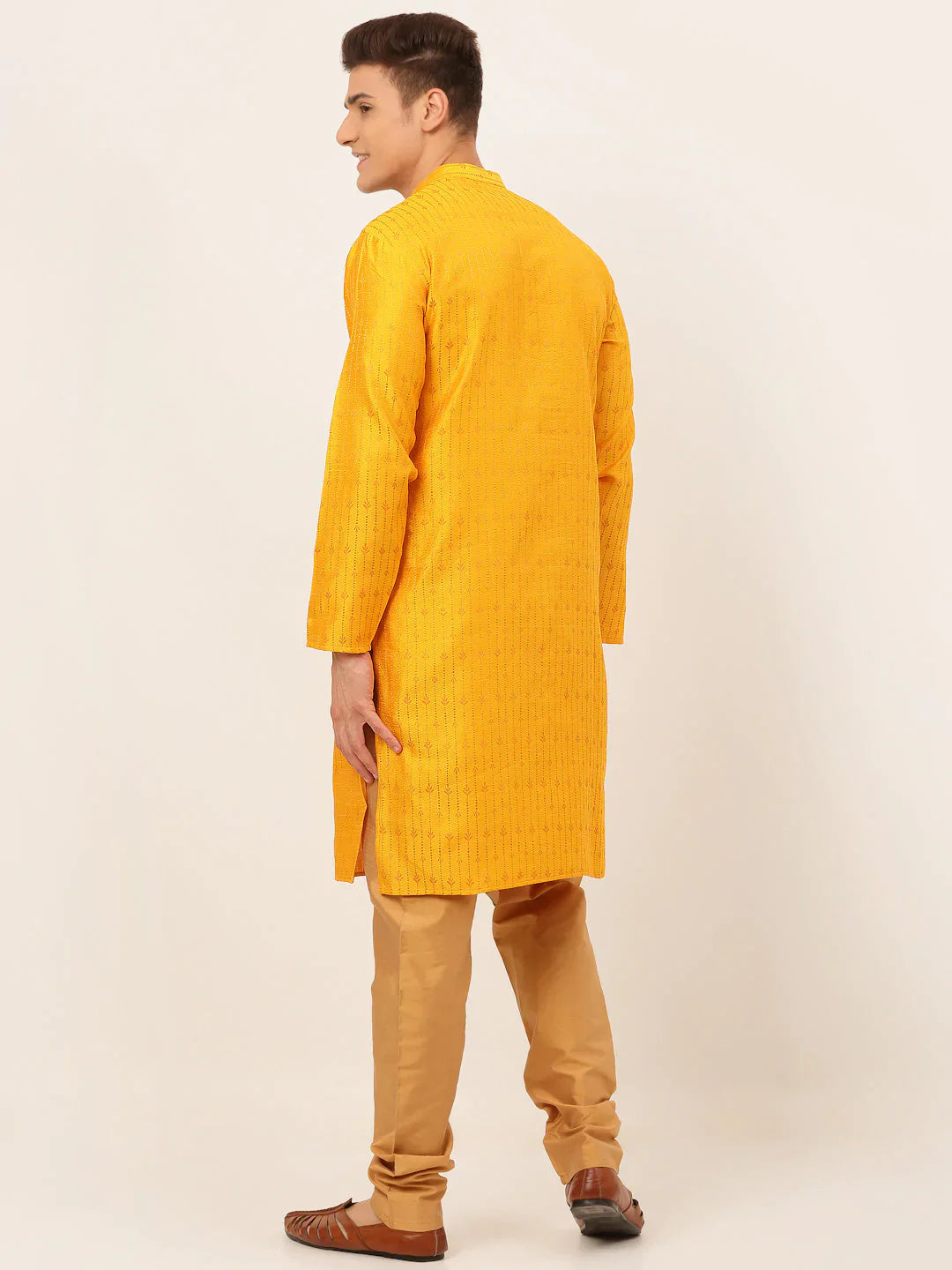 Jompers Men's Mustard Embroidered Kurta Payjama Sets - Distacart