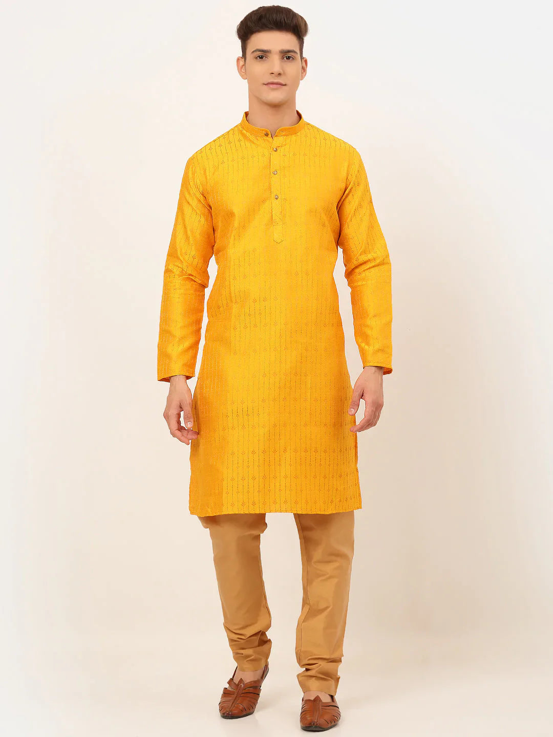 Jompers Men's Mustard Embroidered Kurta Payjama Sets - Distacart