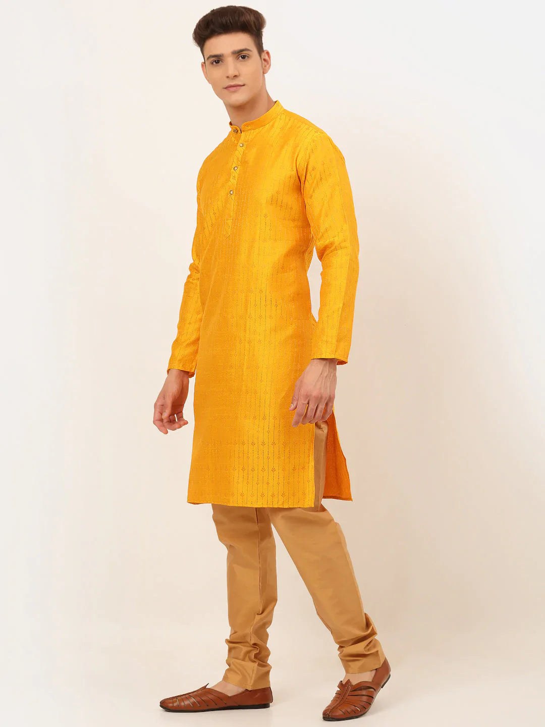 Jompers Men's Mustard Embroidered Kurta Payjama Sets - Distacart