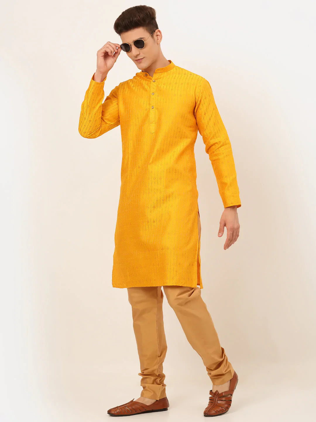 Jompers Men's Mustard Embroidered Kurta Payjama Sets - Distacart