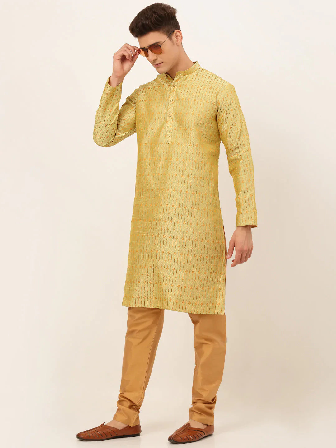 Jompers Men's Yellow Embroidered Kurta Payjama Sets - Distacart