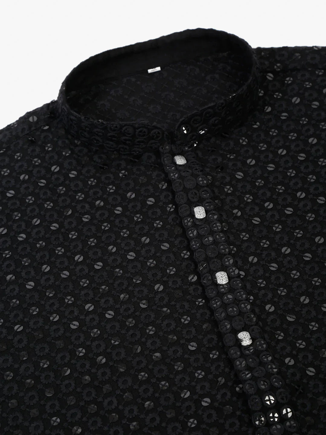 Jompers Men's Black Chikankari Embroidered and Sequence Kurta with Churidar - Distacart