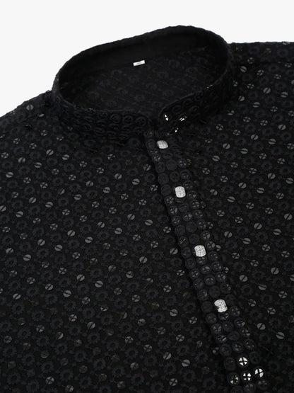 Jompers Men's Black Chikankari Embroidered and Sequence Kurta with Churidar - Distacart