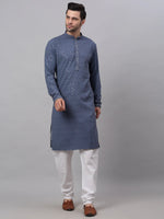 Thumbnail for Jompers Men's Grey Chikankari Embroidered and Sequence Kurta with Churidar - Distacart