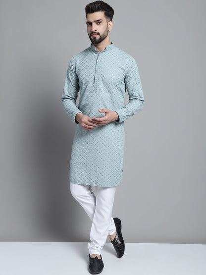 Jompers Men's Blue Chikankari Embroidered and Sequence Kurta with Churidar - Distacart