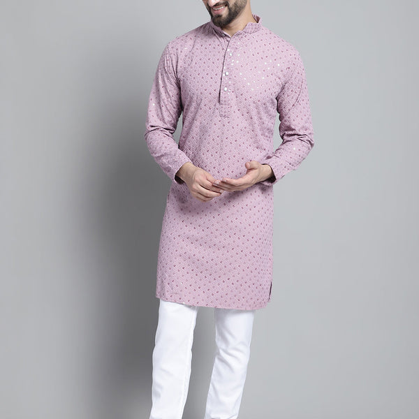 Jompers Men's Purple Chikankari Embroidered and Sequence Kurta with Churidar - Distacart