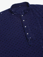 Thumbnail for Jompers Men's Navy Blue Chikankari Embroidered and Sequence Kurta with Churidar - Distacart