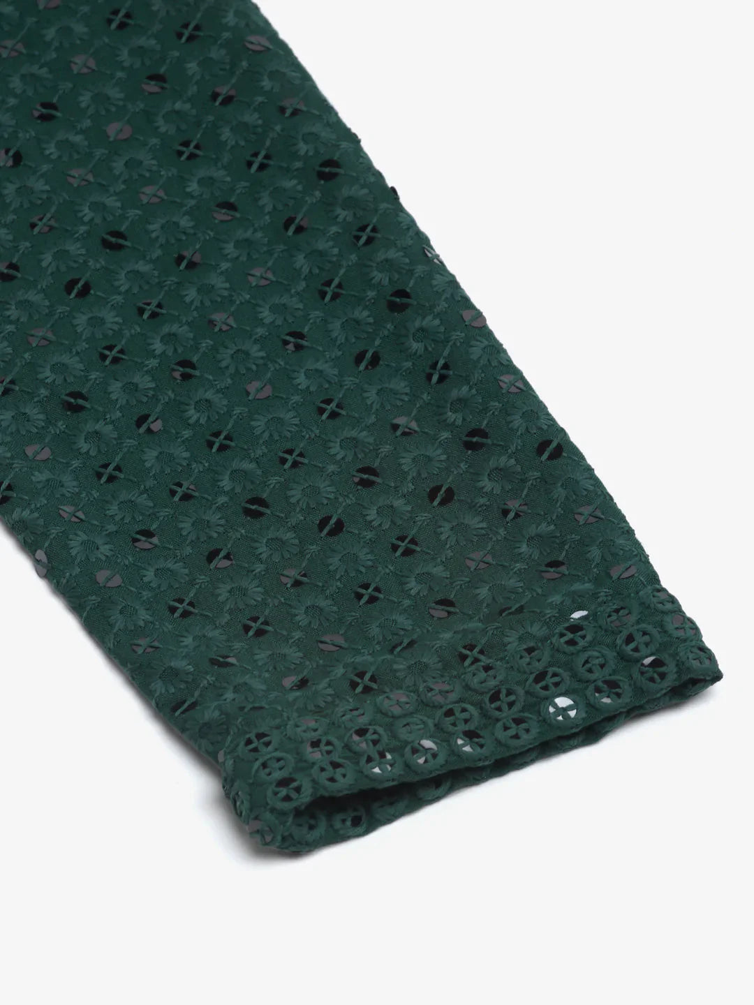 Jompers Men's Olive Green Chikankari Embroidered and Sequence Kurta with Churidar - Distacart