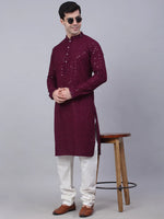 Thumbnail for Jompers Men's Purple Chikankari Embroidered and Sequence Kurta with Churidar - Distacart