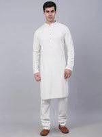 Thumbnail for Jompers Men's White Chikankari Embroidered and Sequence Kurta with Churidar - Distacart