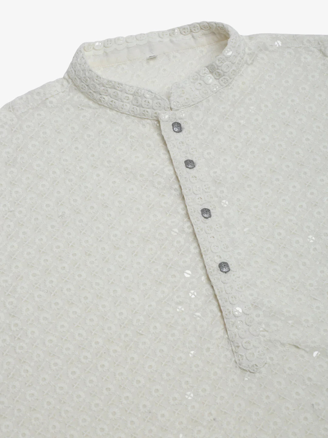 Jompers Men's White Chikankari Embroidered and Sequence Kurta with Churidar - Distacart