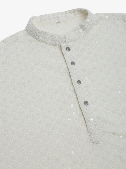 Jompers Men's White Chikankari Embroidered and Sequence Kurta with Churidar - Distacart