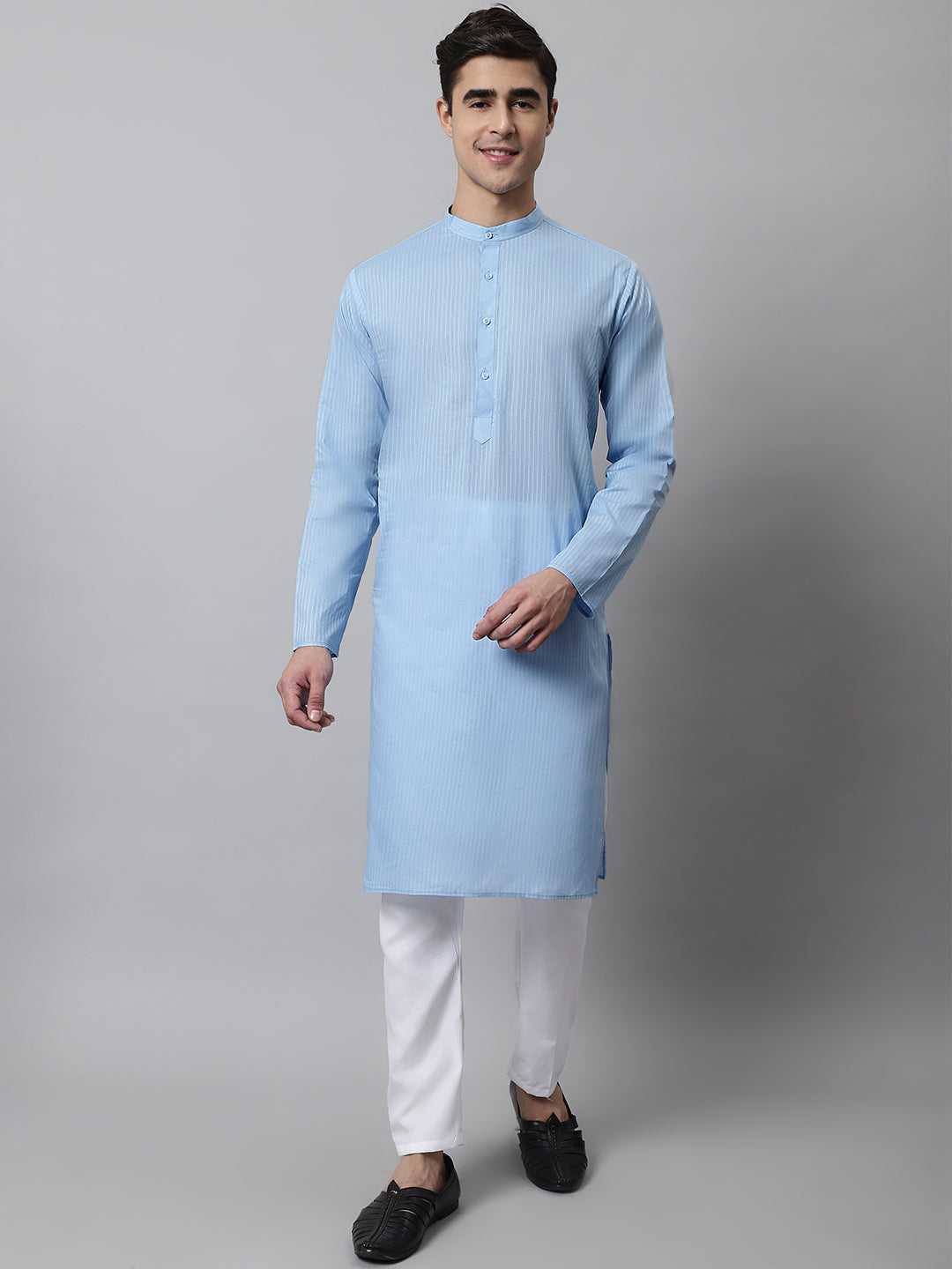 Jompers Men's Light blue Cotton Striped Kurta Payjama Sets - Distacart