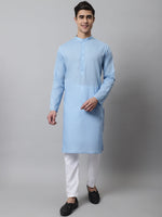 Thumbnail for Jompers Men's Light blue Cotton Striped Kurta Payjama Sets - Distacart