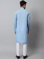 Thumbnail for Jompers Men's Light blue Cotton Striped Kurta Payjama Sets - Distacart