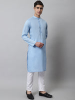 Thumbnail for Jompers Men's Light blue Cotton Striped Kurta Payjama Sets - Distacart
