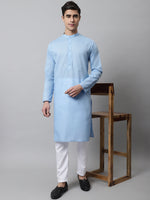 Thumbnail for Jompers Men's Light blue Cotton Striped Kurta Payjama Sets - Distacart