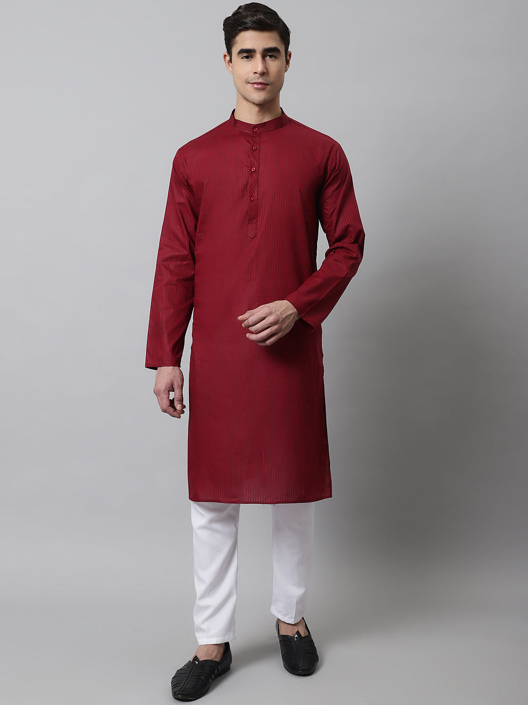 Jompers Men's Maroon Cotton Striped Kurta Payjama Sets - Distacart