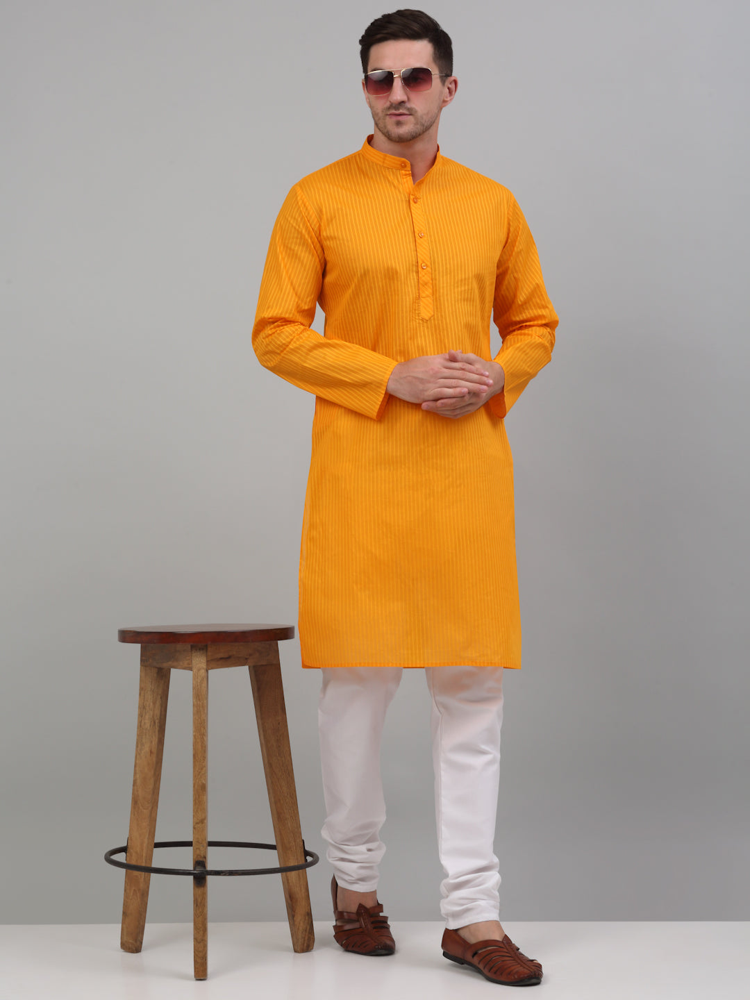 Jompers Men's Mustard Cotton Striped Kurta Payjama Sets - Distacart