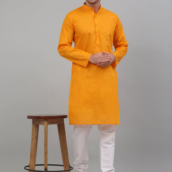 Jompers Men's Mustard Cotton Striped Kurta Payjama Sets - Distacart