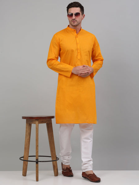 Jompers Men's Mustard Cotton Striped Kurta Payjama Sets - Distacart