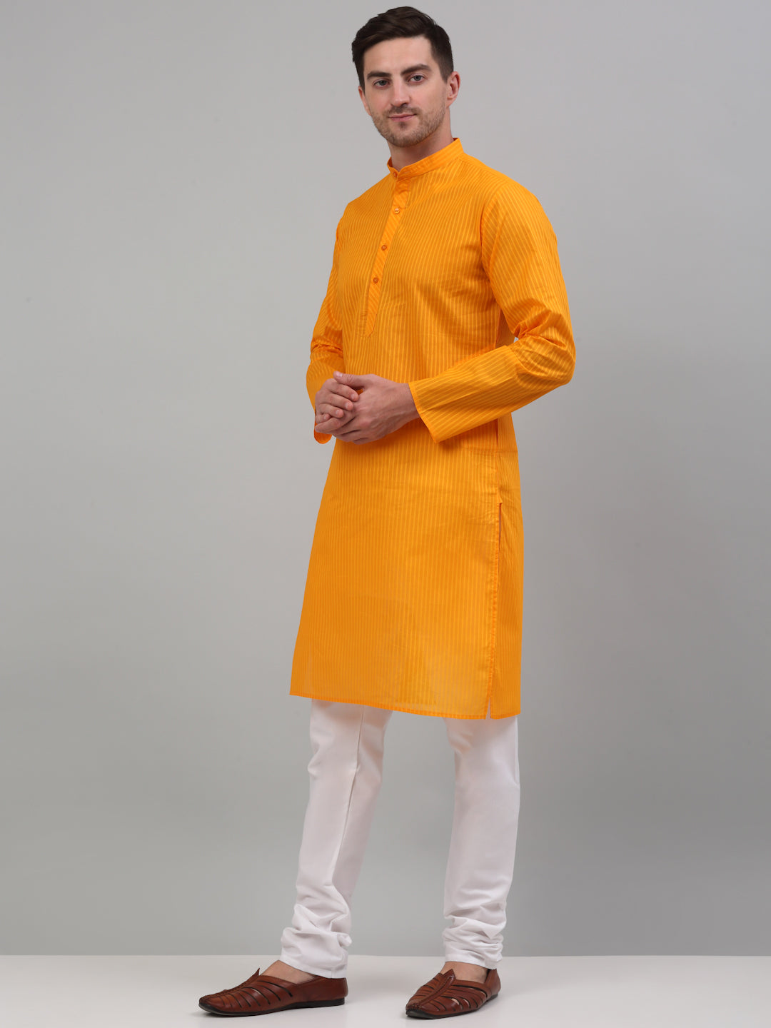Jompers Men's Mustard Cotton Striped Kurta Payjama Sets - Distacart