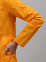 Thumbnail for Jompers Men's Mustard Cotton Striped Kurta Payjama Sets - Distacart
