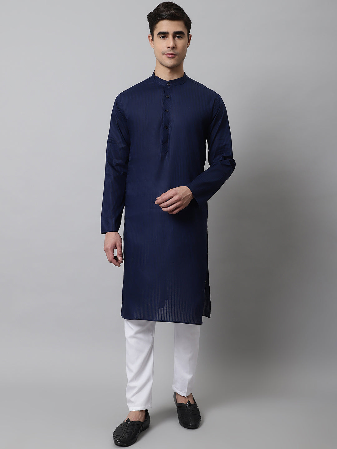 Jompers Men's Navy Blue Cotton Striped Kurta Payjama Sets - Distacart