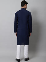 Thumbnail for Jompers Men's Navy Blue Cotton Striped Kurta Payjama Sets - Distacart