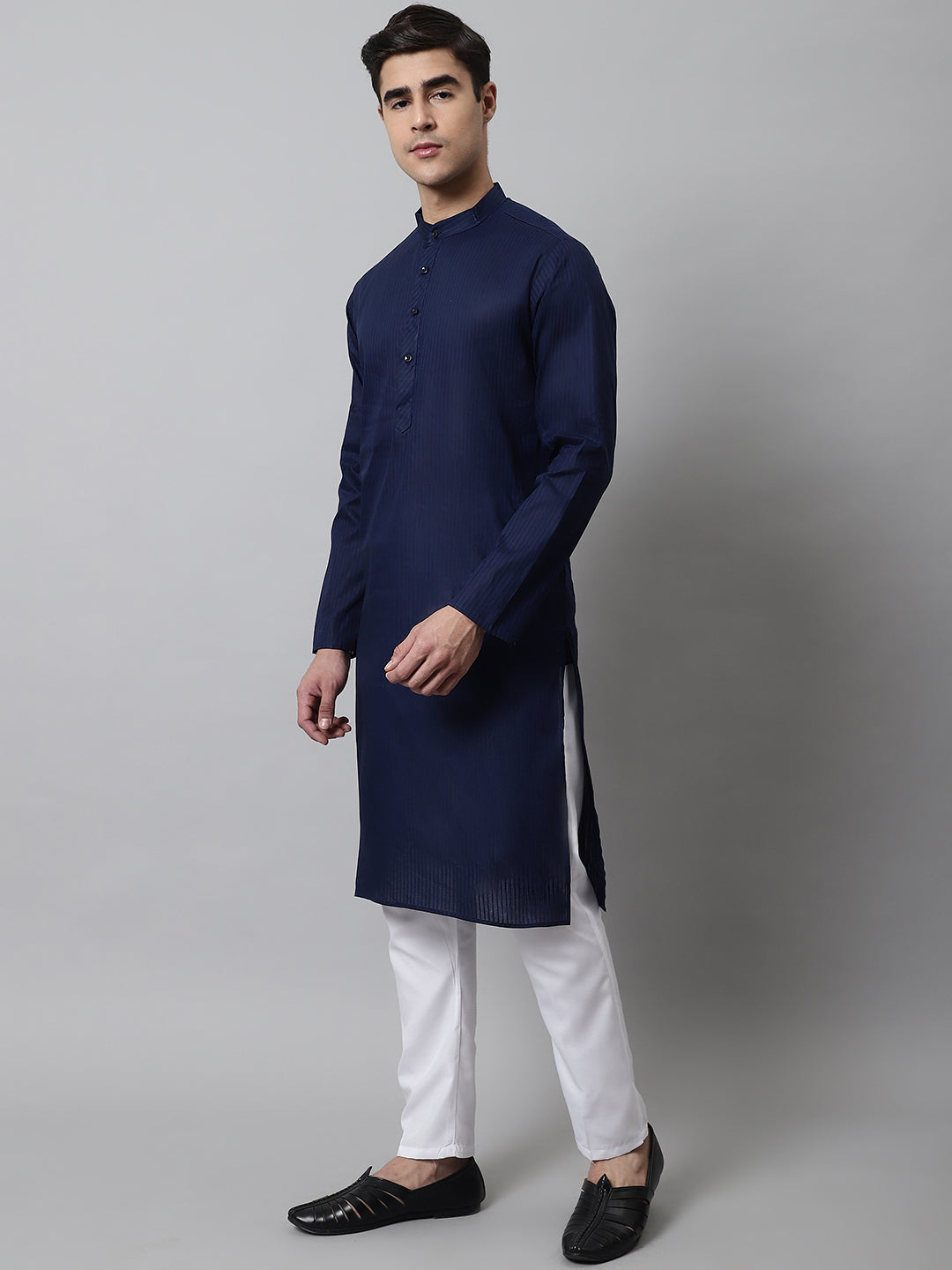Jompers Men's Navy Blue Cotton Striped Kurta Payjama Sets - Distacart