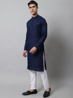 Thumbnail for Jompers Men's Navy Blue Cotton Striped Kurta Payjama Sets - Distacart