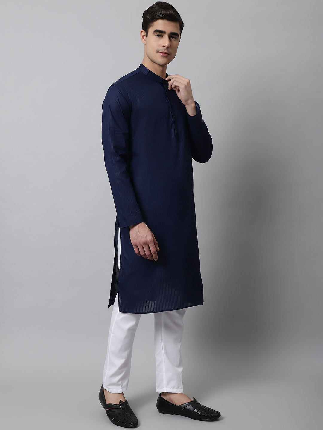 Jompers Men's Navy Blue Cotton Striped Kurta Payjama Sets - Distacart