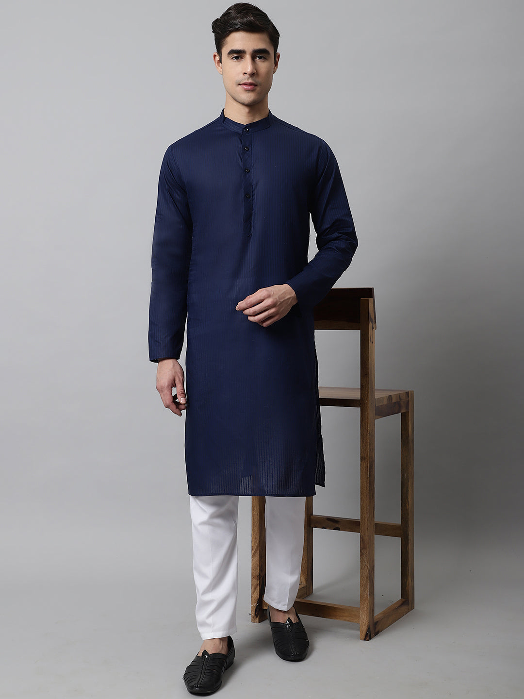 Jompers Men's Navy Blue Cotton Striped Kurta Payjama Sets - Distacart