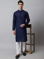 Thumbnail for Jompers Men's Navy Blue Cotton Striped Kurta Payjama Sets - Distacart