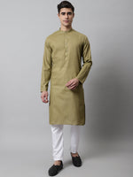 Thumbnail for Jompers Men's Olive Green Cotton Striped Kurta Payjama Sets - Distacart
