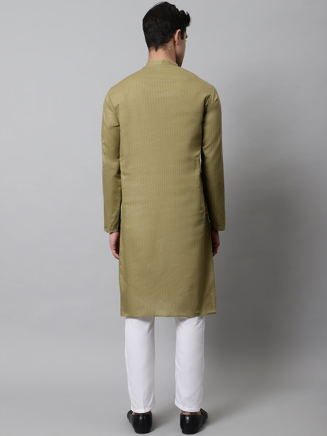 Jompers Men's Olive Green Cotton Striped Kurta Payjama Sets - Distacart