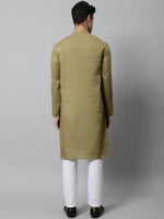 Thumbnail for Jompers Men's Olive Green Cotton Striped Kurta Payjama Sets - Distacart