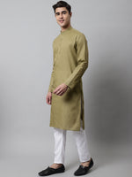 Thumbnail for Jompers Men's Olive Green Cotton Striped Kurta Payjama Sets - Distacart