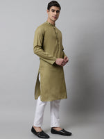 Thumbnail for Jompers Men's Olive Green Cotton Striped Kurta Payjama Sets - Distacart