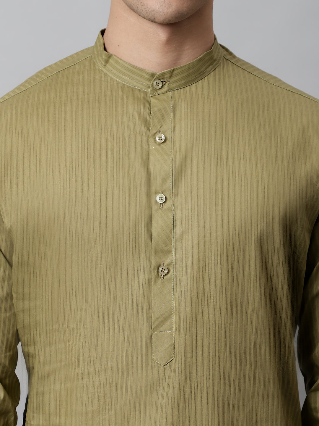 Jompers Men's Olive Green Cotton Striped Kurta Payjama Sets - Distacart