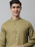 Thumbnail for Jompers Men's Olive Green Cotton Striped Kurta Payjama Sets - Distacart