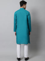Thumbnail for Jompers Men's Teal Blue Cotton Striped Kurta Payjama Sets - Distacart