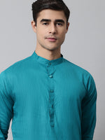 Thumbnail for Jompers Men's Teal Blue Cotton Striped Kurta Payjama Sets - Distacart