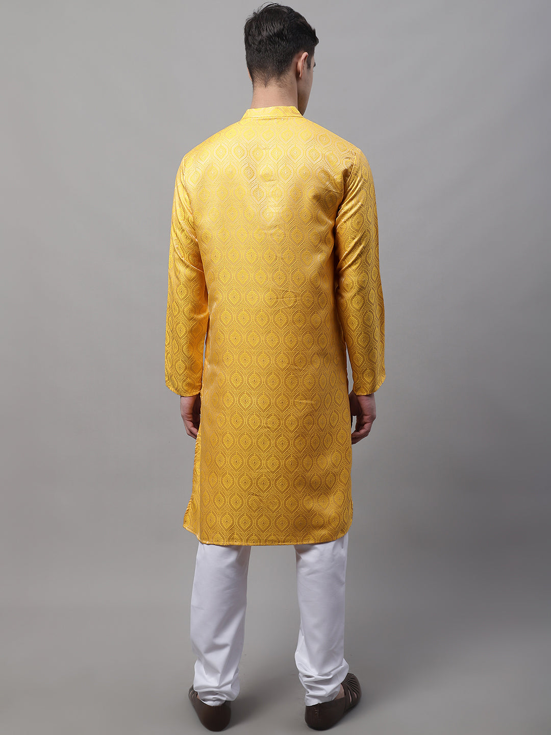 Jompers Men's Ethnic Yellow Woven Design Kurta with Pyjamas - Distacart