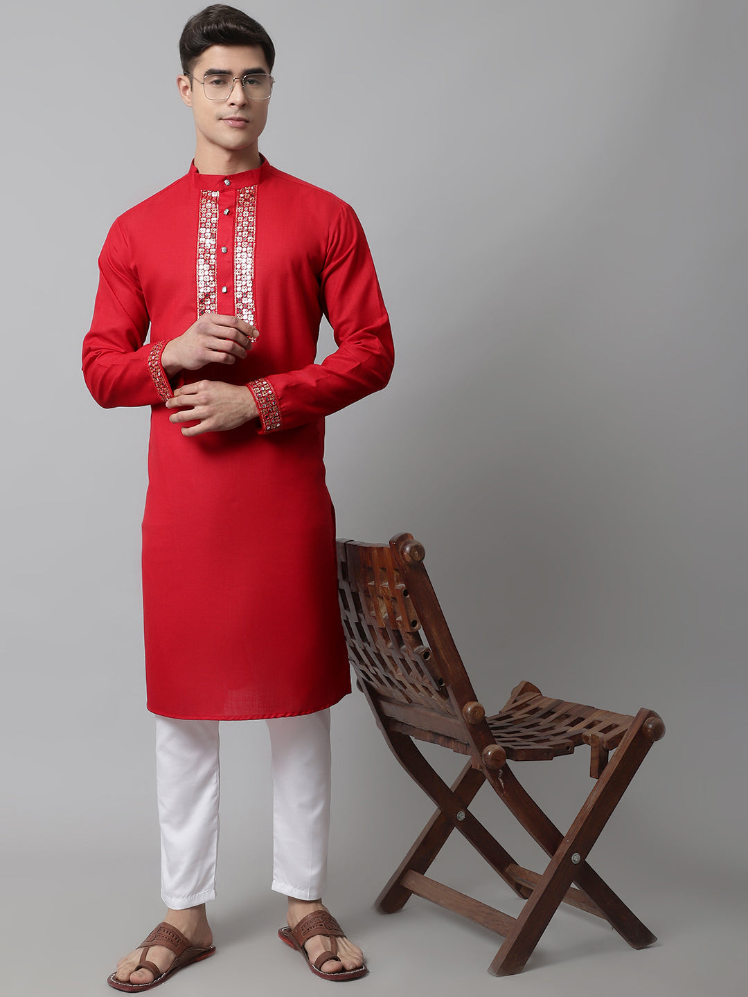 Jompers Men's Black Embroidered Kurta with Pyjama - Distacart